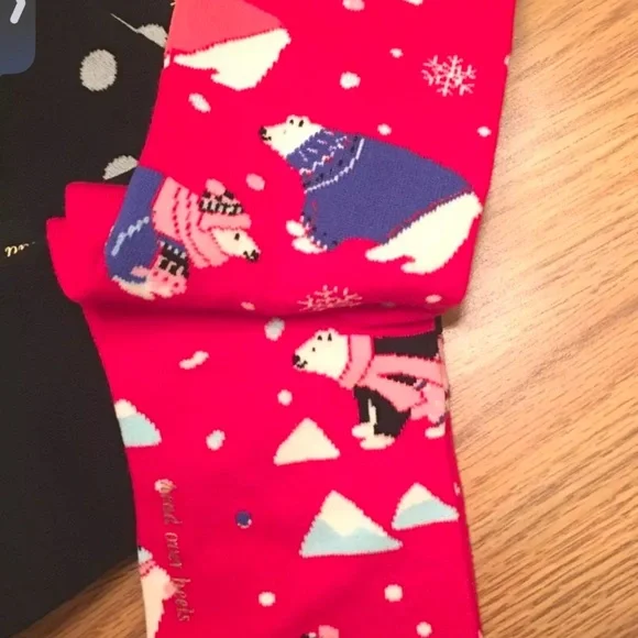 Kate Spade Crew Socks-3 Pairs. Polar Bears, Black & White Polk & Black w Spade - Picture 5 of 9